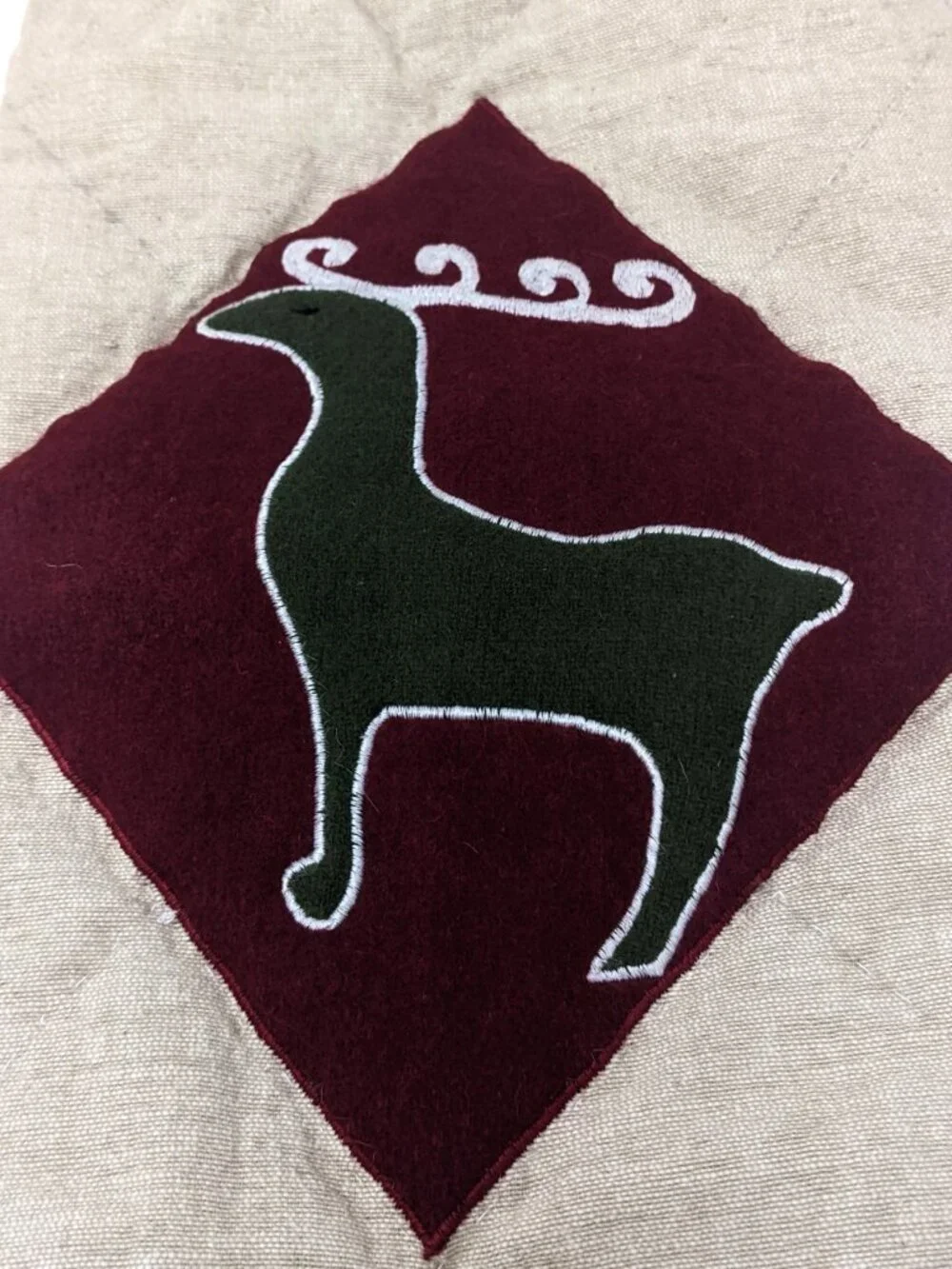 Quilted Farmhouse Christmas Stocking Rustic Country Homespun Burlap Deer